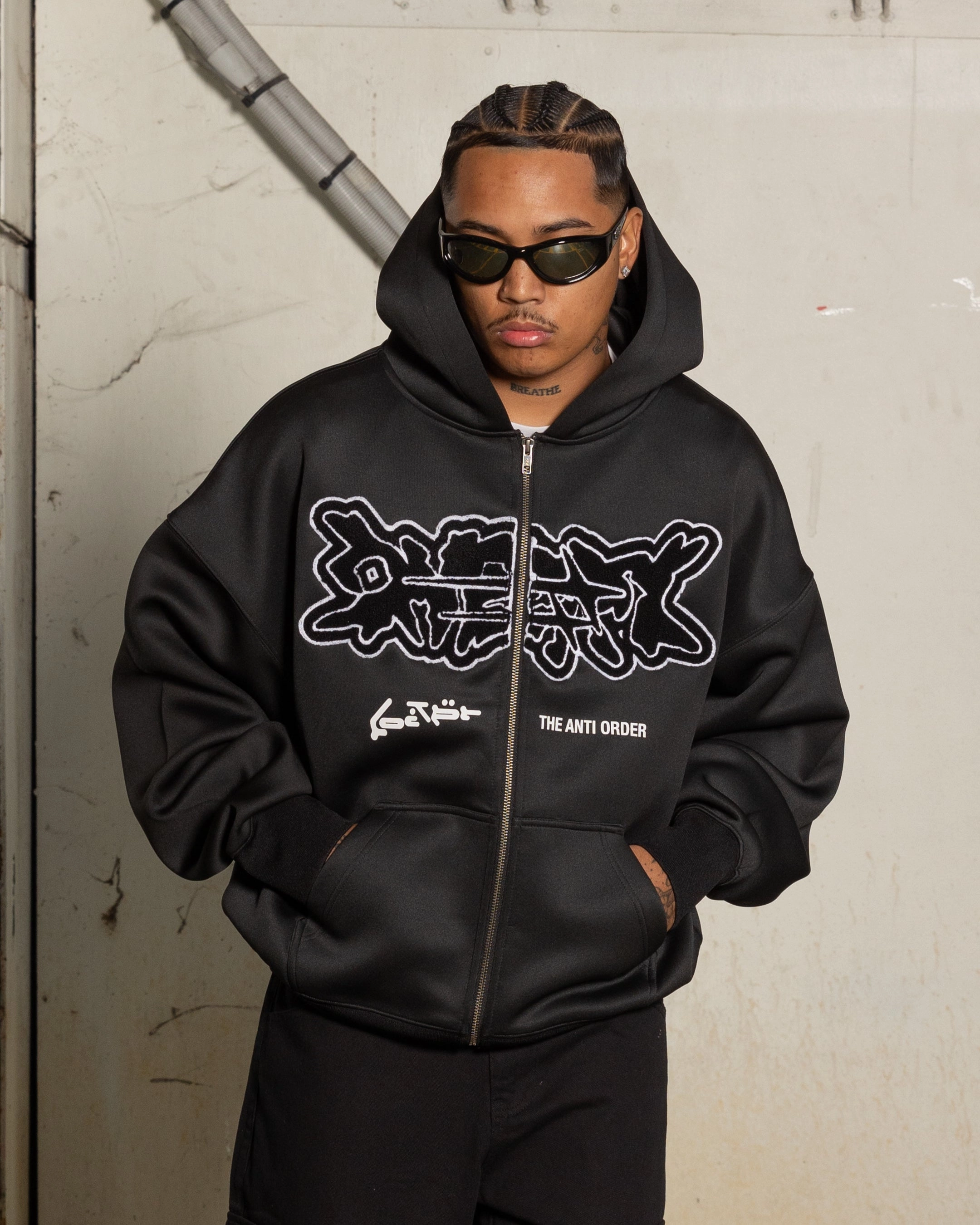 Loiter X The Anti Order Zip Hoodie Black Everyday Comfort