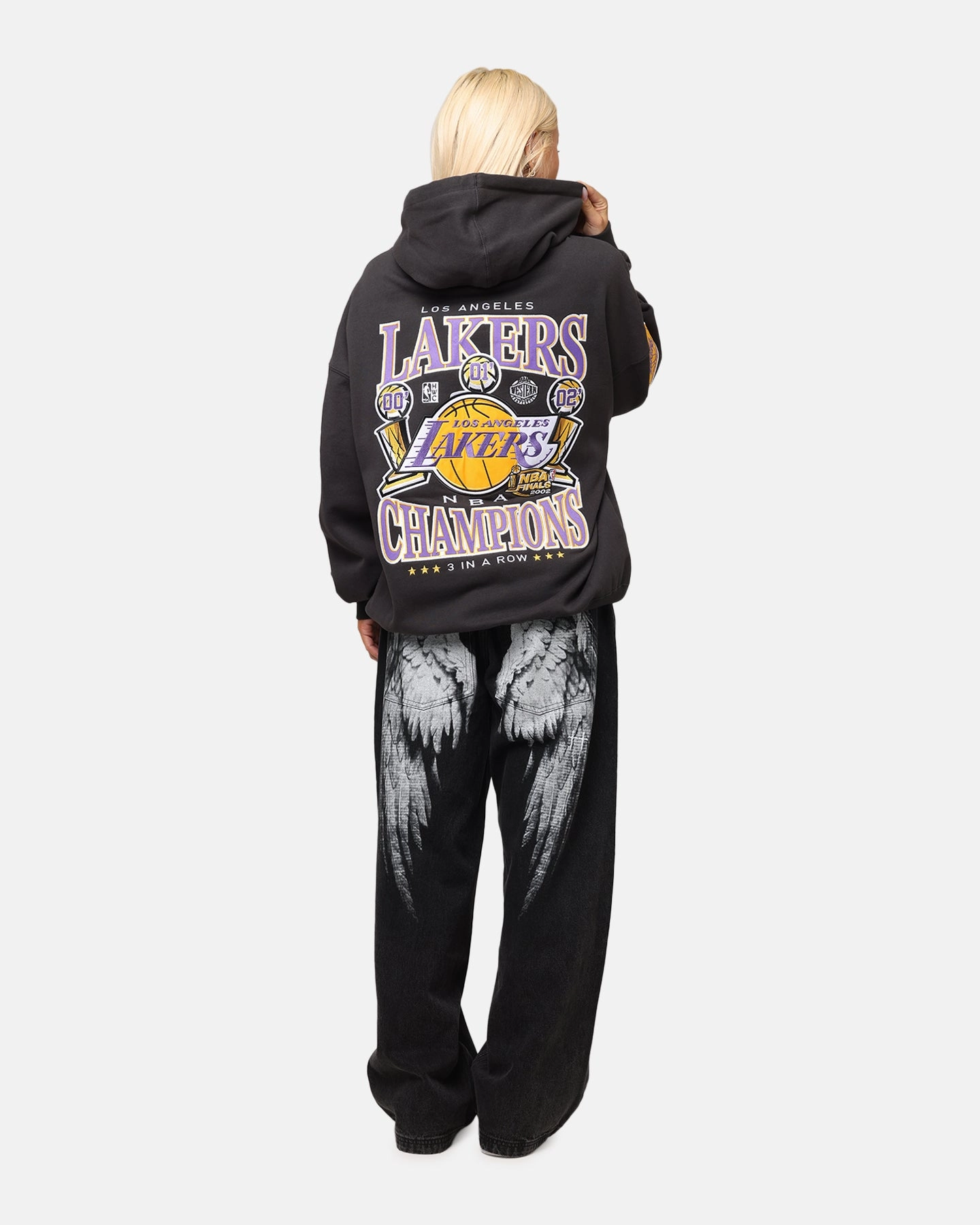Mitchell & Ness Los Angeles Lakers Pinnacle Hoodie Faded Black Reinforced Elbows