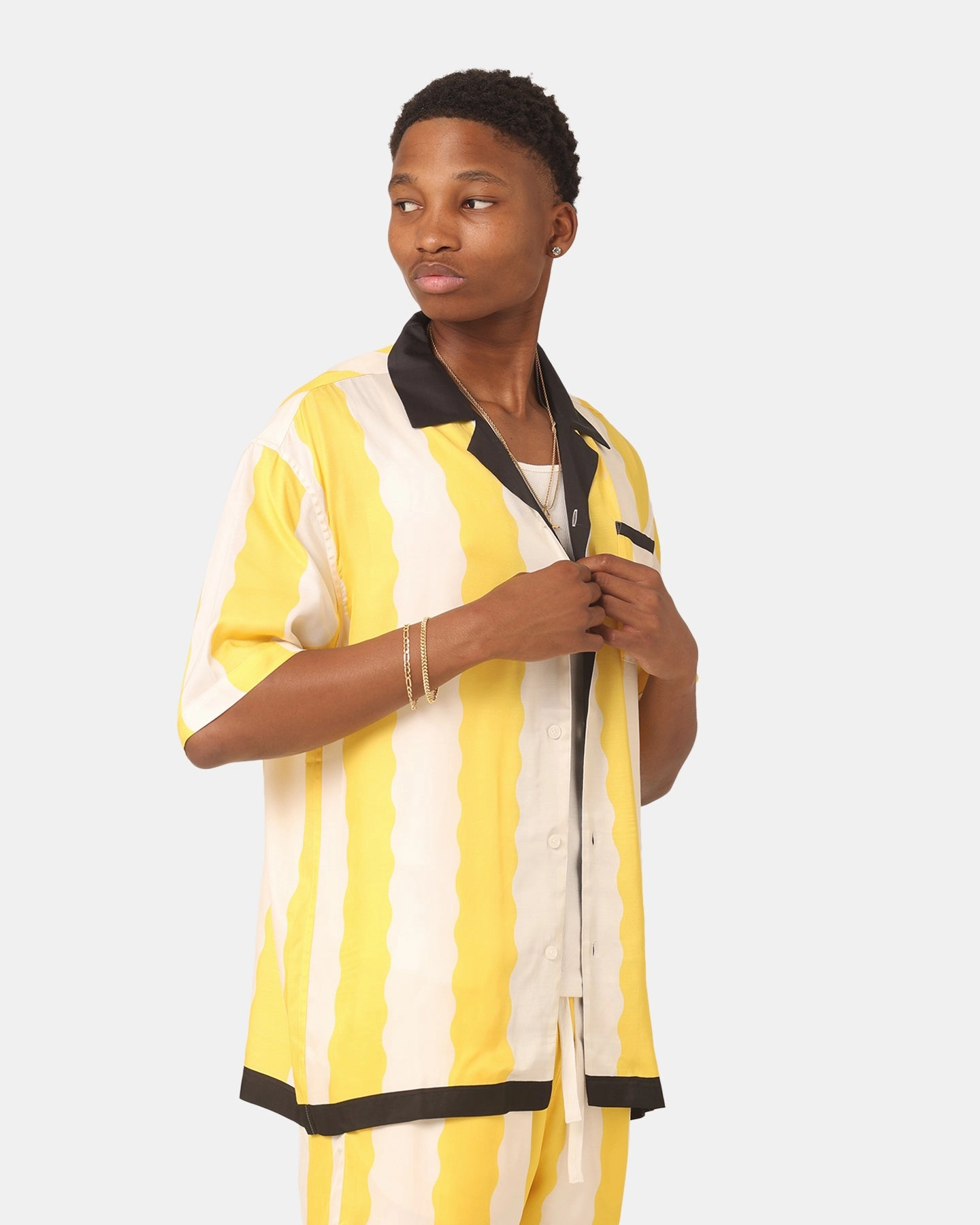 Perfect Fit 99 Cabana Bowling Short Sleeve Button Up Shirt Yellow/Off White