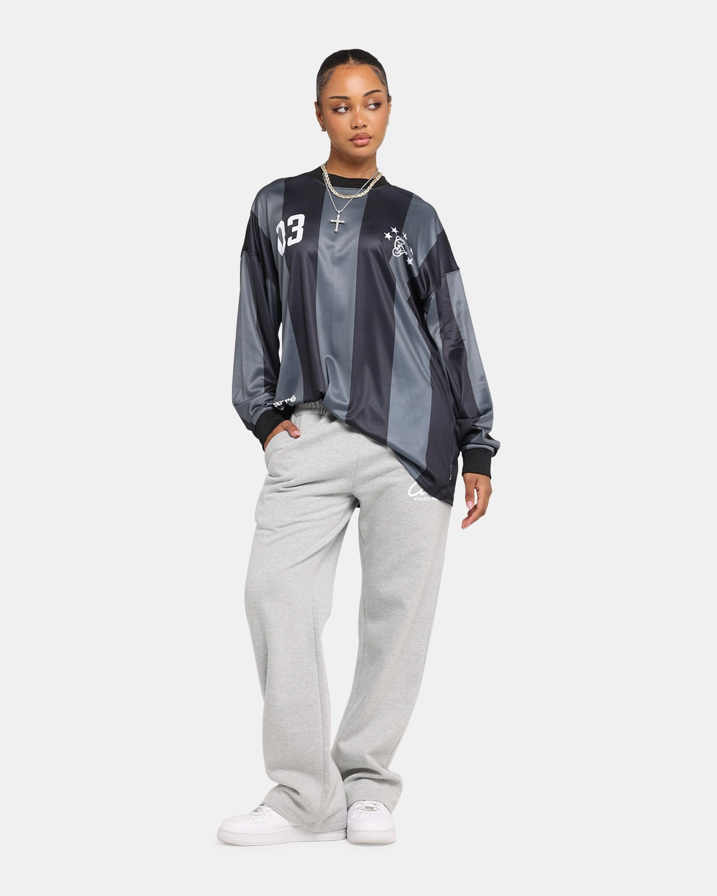 Carre Academy Oversized Long Sleeve T-Shirt Black/Grey Simple and Chic