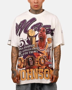 Mitchell & Ness Los Angeles Lakers Magic Johnson Rings T-Shirt Vintage White Stretchable Knit Hiking durability