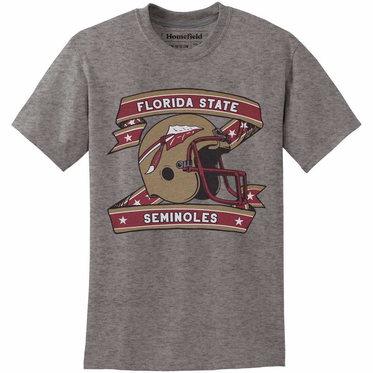 Layered Collar Structure Timeless Piece Homefield Adult/Unisex Vault Florida State Seminoles Helmet Design Short Sleeve T-shirt - Grey