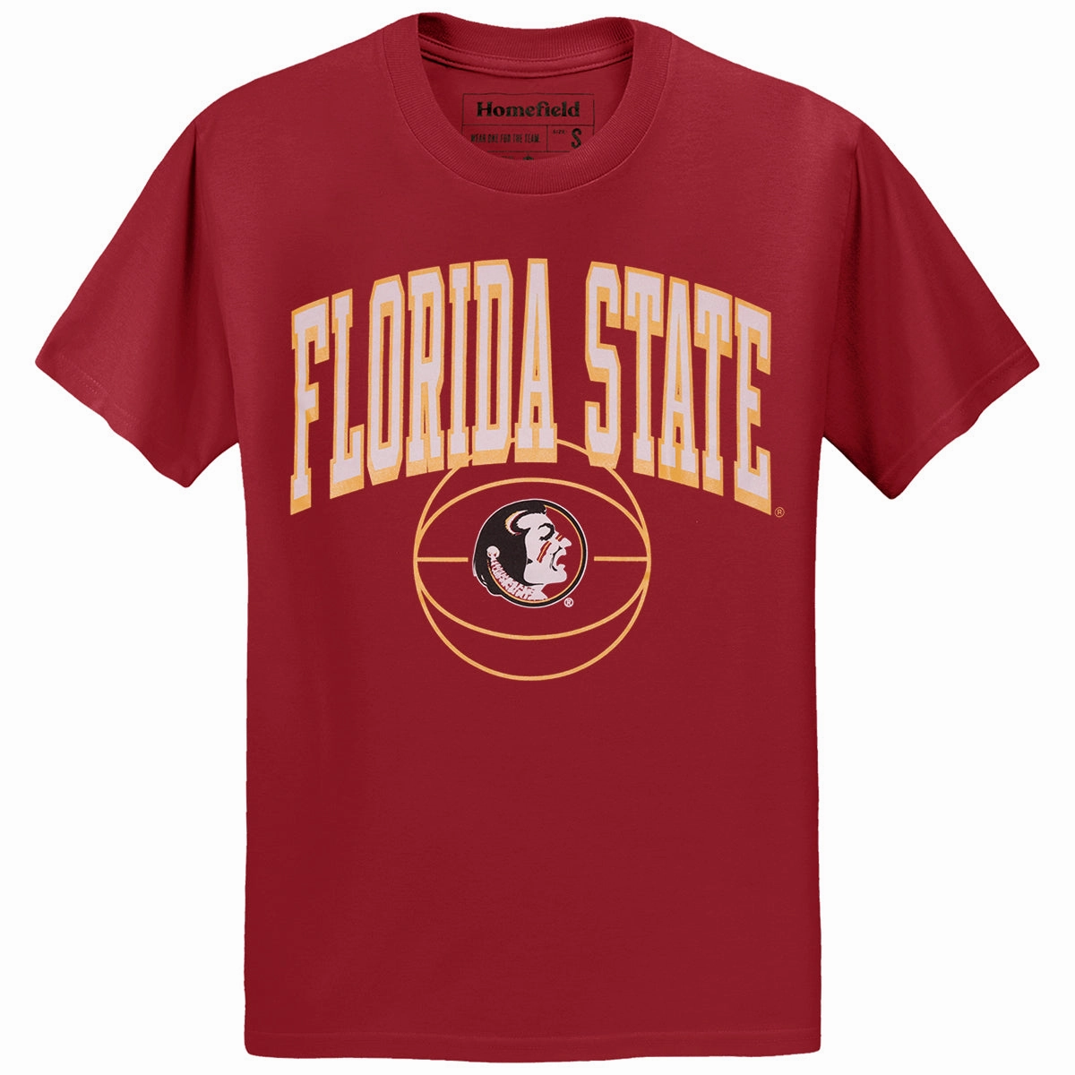 Homefield Men's Vault Florida State Seminole Logo Basketball Design Short Sleeve T-shirt - Crimson Seasonal Staple elastic waistband