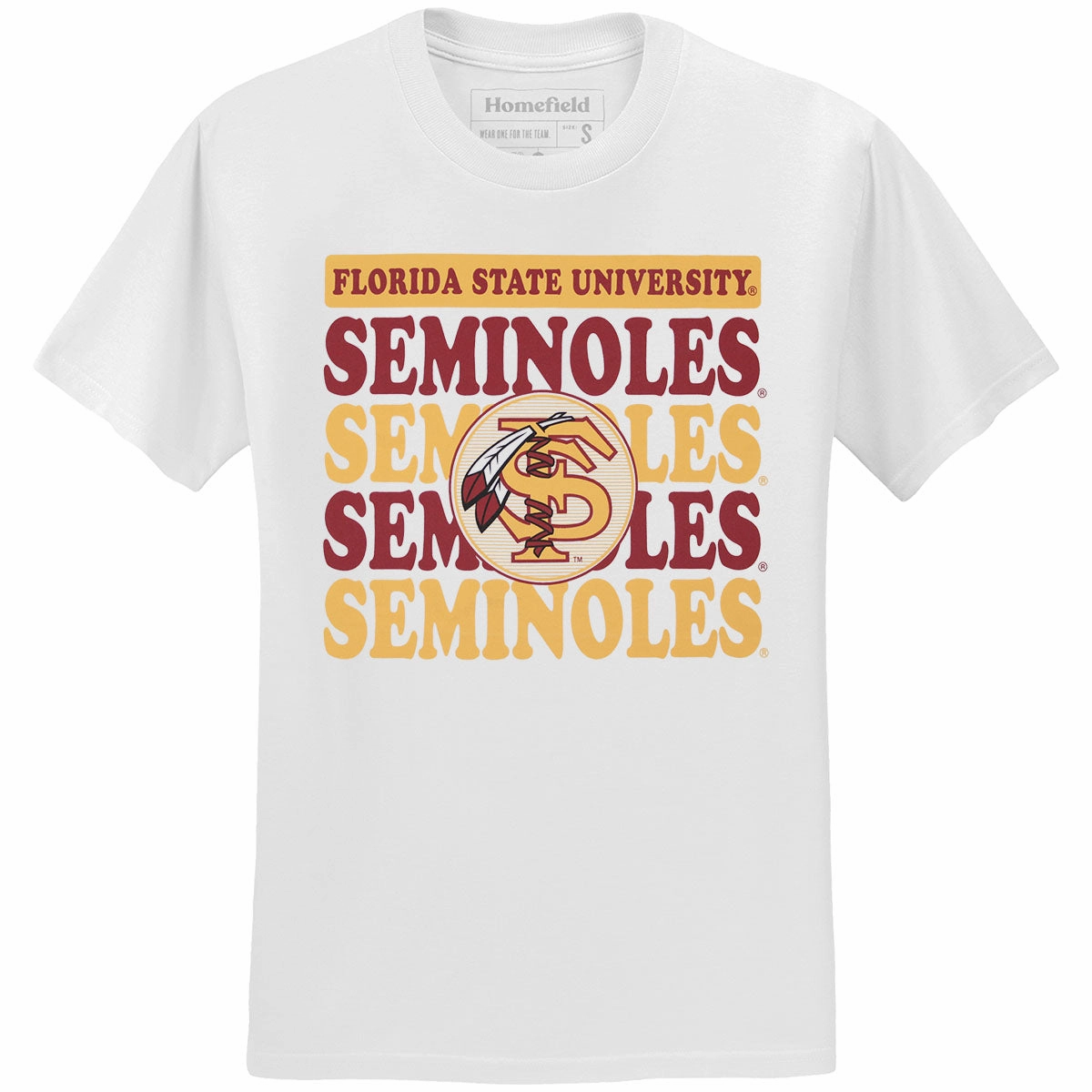 Homefield Men's Vault Florida State Seminoles/Interlocking FS Feather Design Short Sleeve T-shirt - White Everyday Chic Easy Wear Look