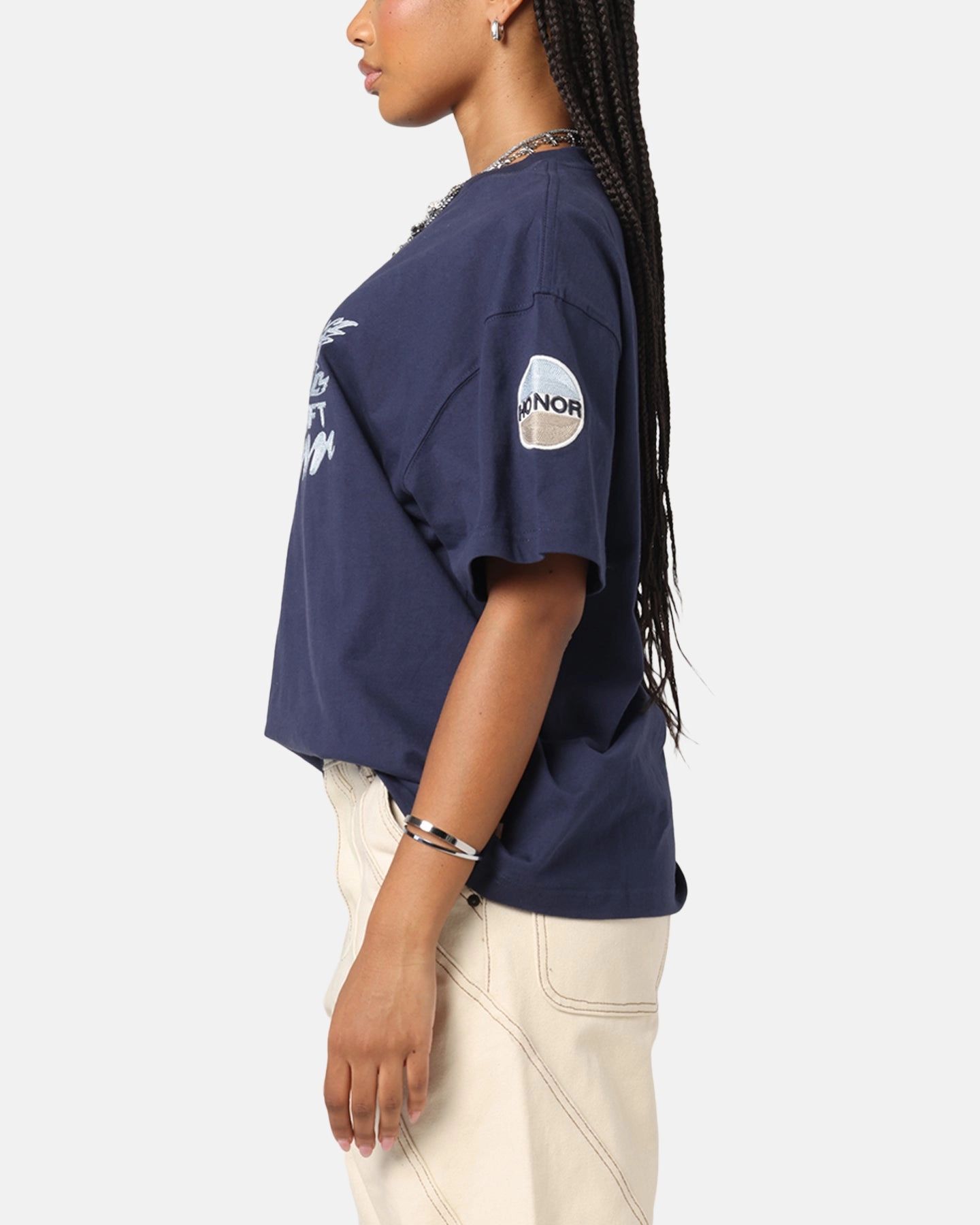 Curved Hem Comfy Casual Wear Honor The Gift Auto Club Boxy T-Shirt Navy