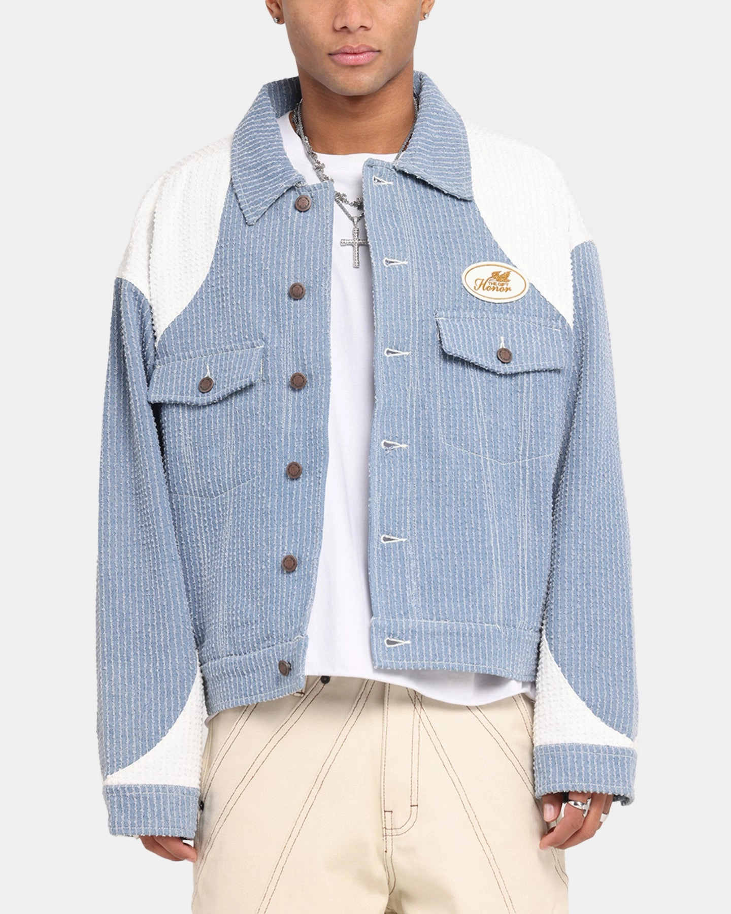 Honor The Gift Color Blocked Trucker Jacket Indigo Anti Static Finish
