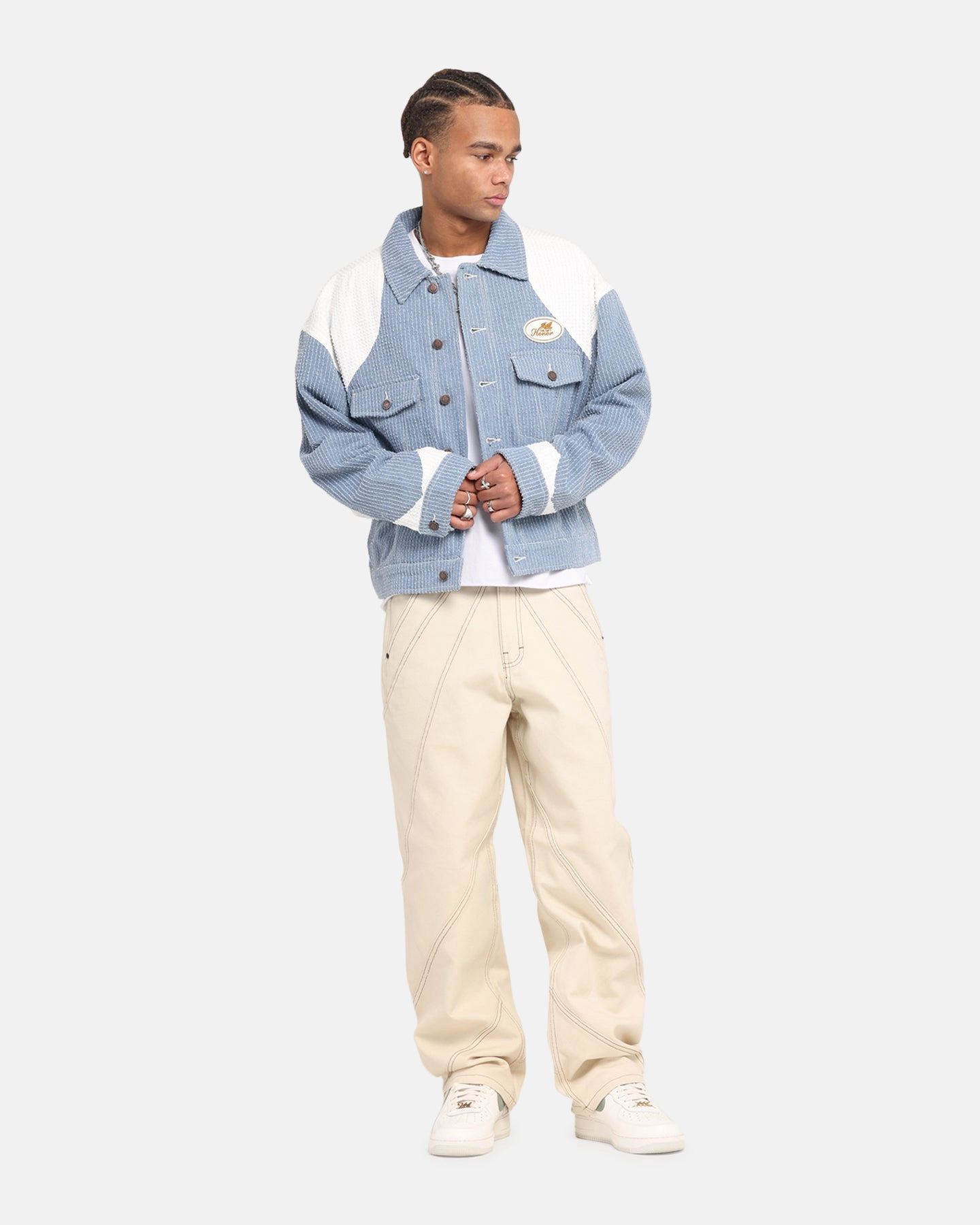 Honor The Gift Color Blocked Trucker Jacket Indigo Purple