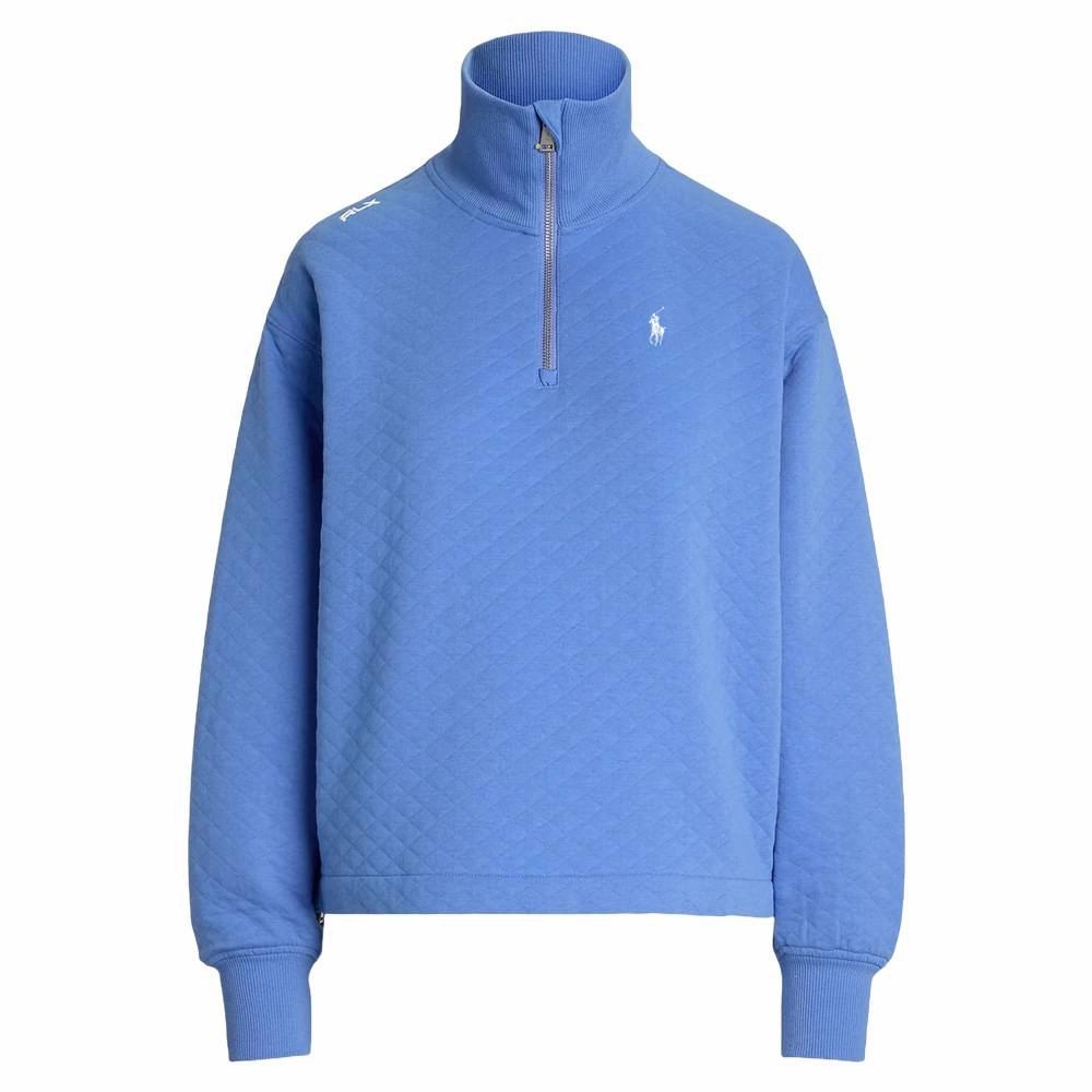 Modular Attachment Loops ReinforcedElbows Ralph Lauren Quilted Double Knit 1/2 Zip Golf Pullover Summer Blue - SP25 Women