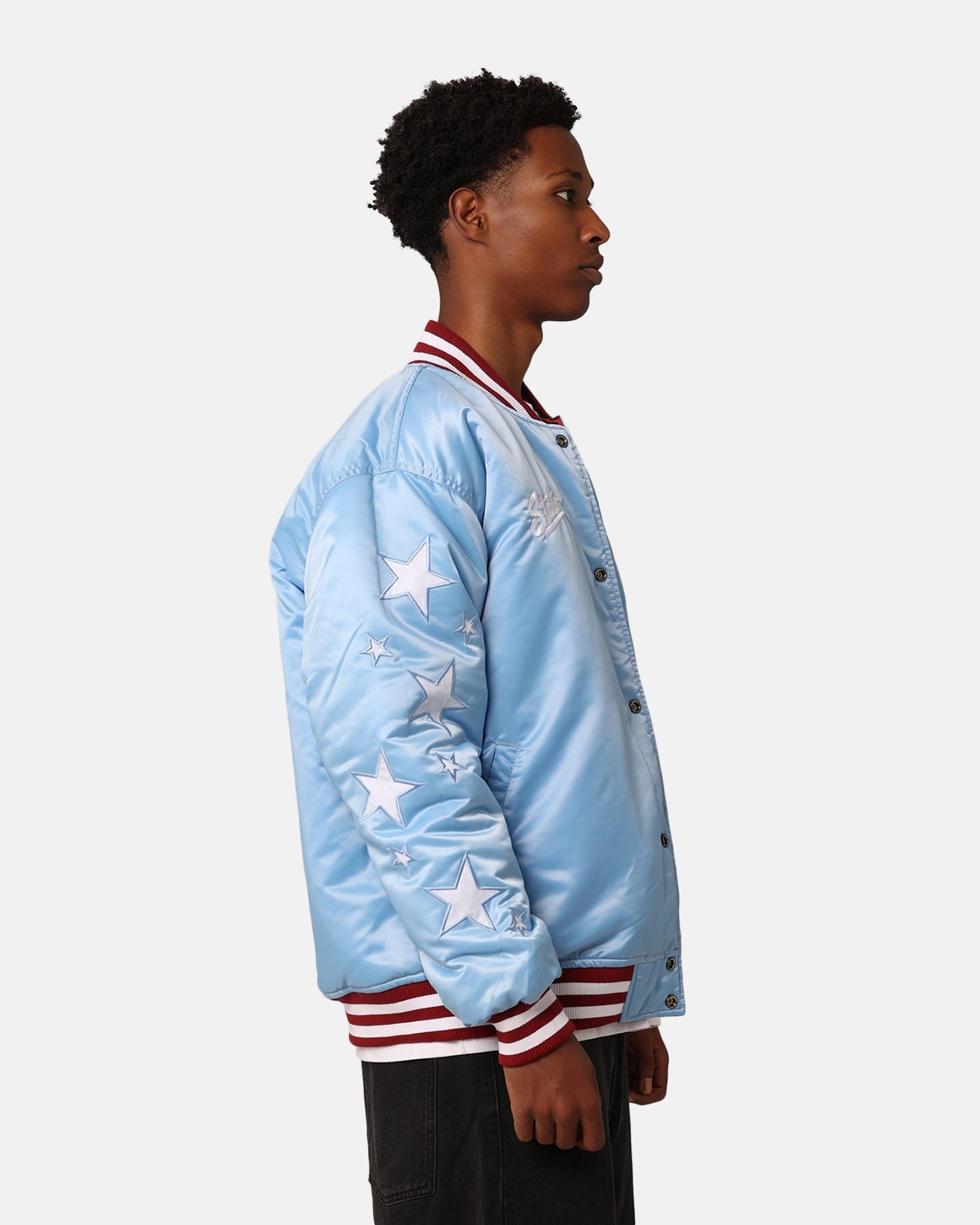 Classic Jacket Fit Starter Reversible Star Bomber Jacket Maroon/Blue