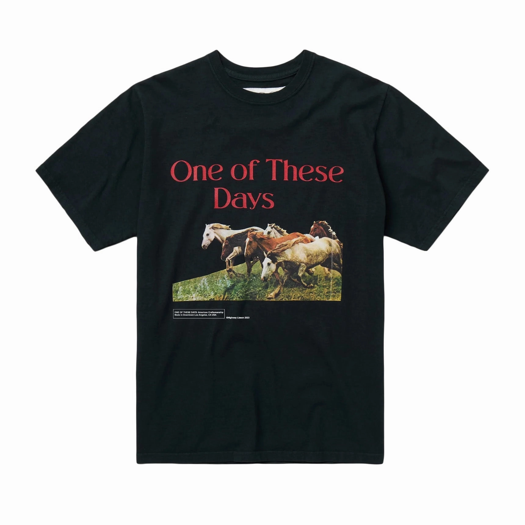 One Of These Days Wild Horses Short Sleeve T- Shirt 'Washed Black' Trendy All-Day OversizedSilhouette