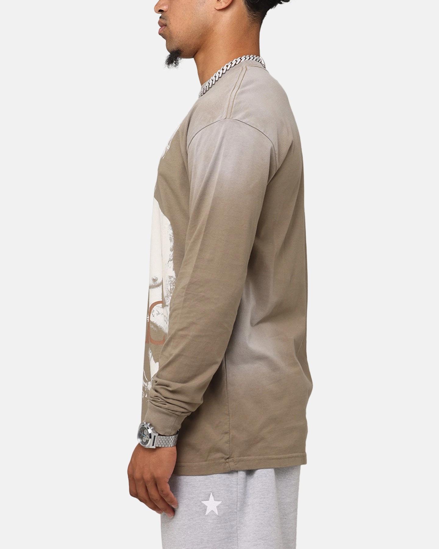 Fashionable Tupac 2Pac Hem Vintage Long Sleeve T-Shirt Brown