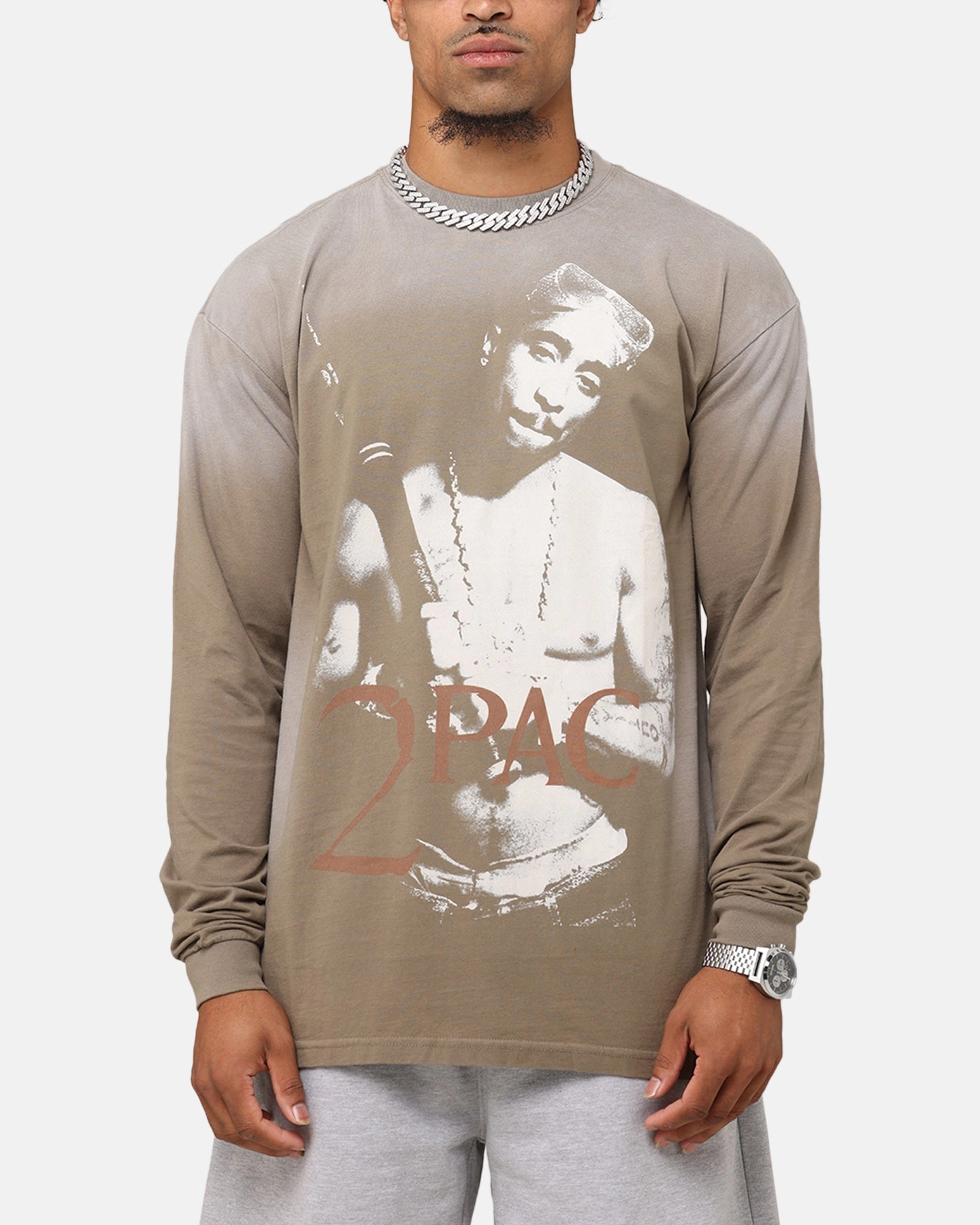 Tupac 2Pac Hem Vintage Long Sleeve T-Shirt Brown Summer Style