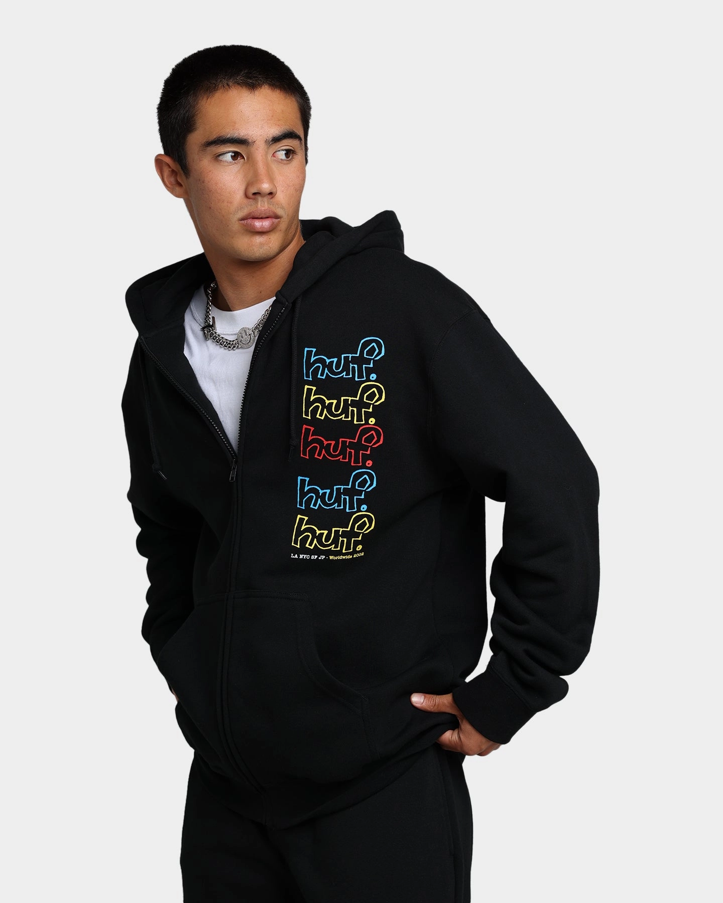 HUF Drop Out Stack Full Zip Hoodie Black Trail Style