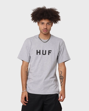 RibbedNeckBanding Huf Essentials OG Logo T-Shirt Grey Heather