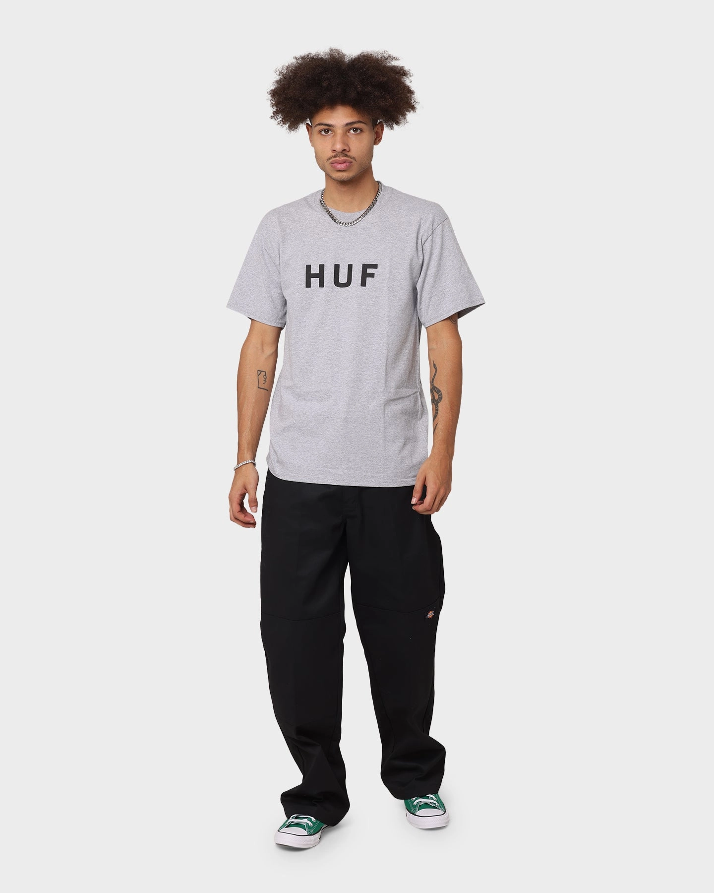 Friction Free Inner Lining Huf Essentials OG Logo T-Shirt Grey Heather