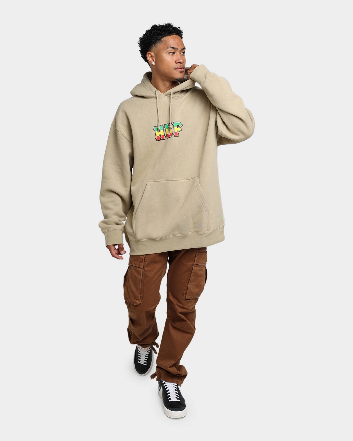 Hearing-aid Compression Friendly Fit HUF Righteous Pullover Hoodie Tan