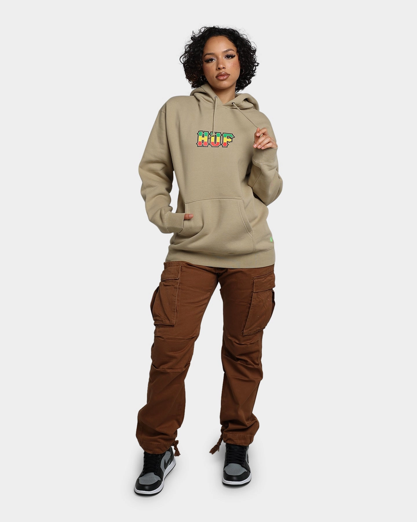 Foldable Collar Design HUF Righteous Pullover Hoodie Tan