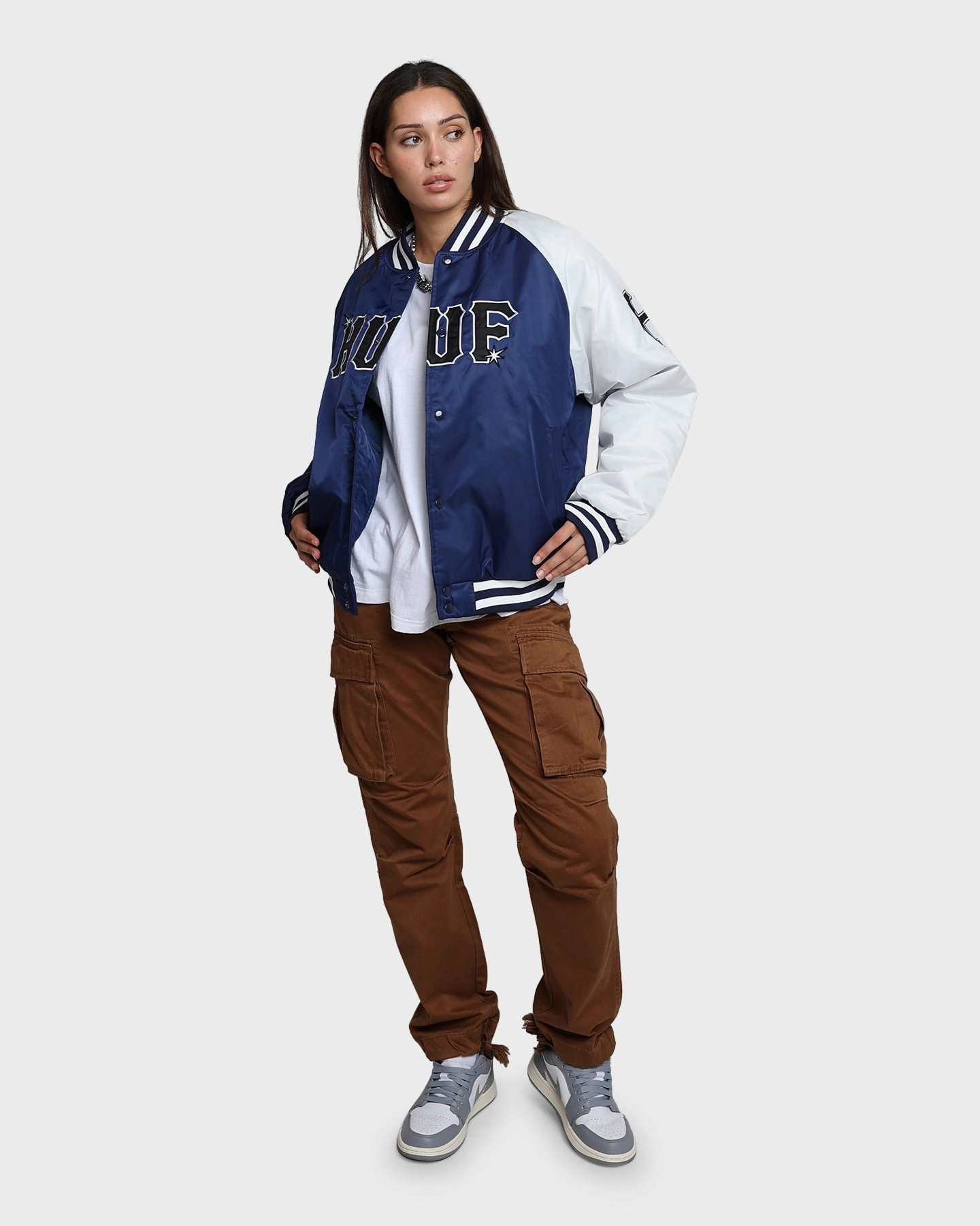 HUF Satin Baseball Jacket Navy Stretchable