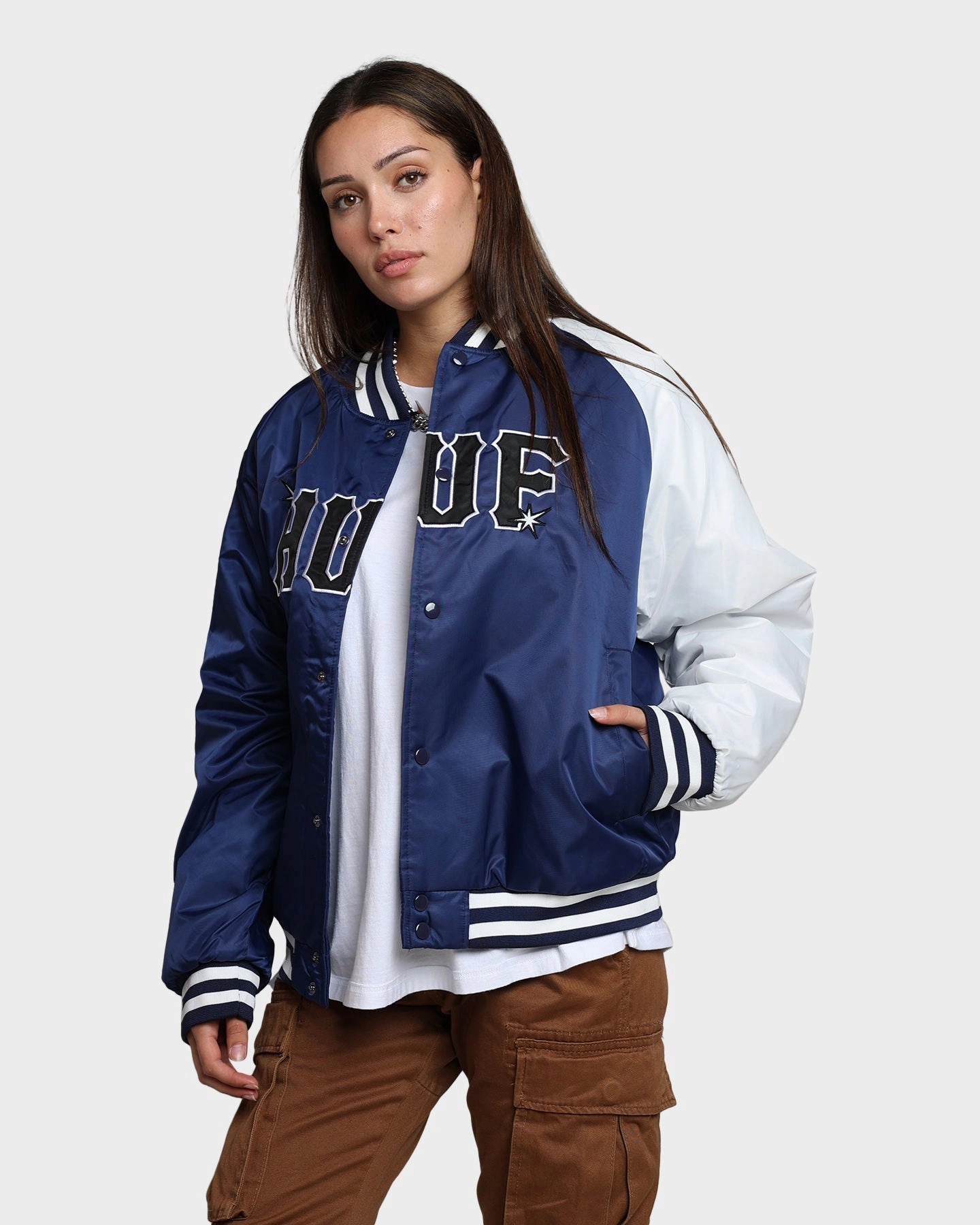 Heat Retention HUF Satin Baseball Jacket Navy