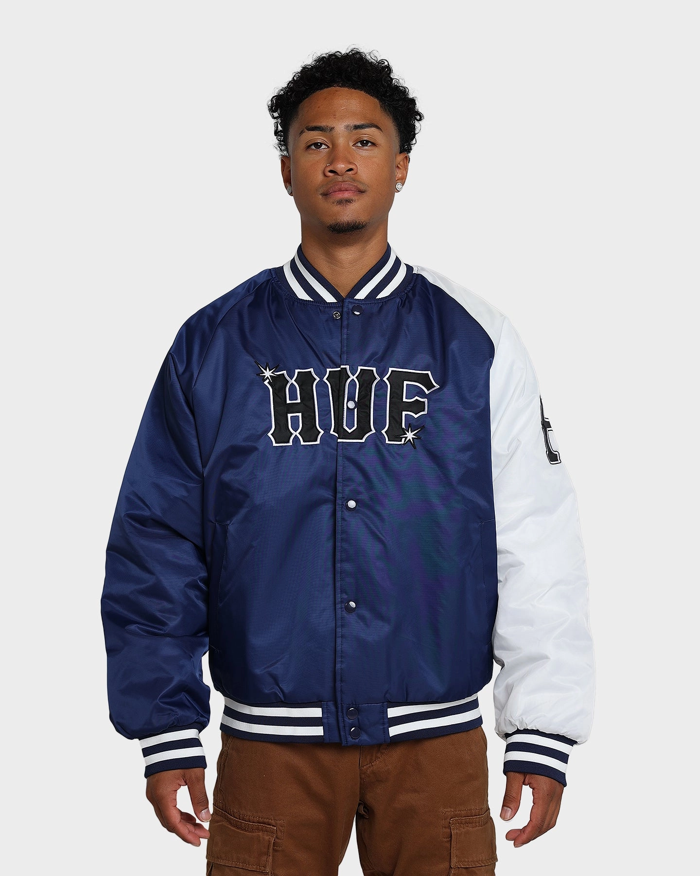 Adaptive Fit HUF Satin Baseball Jacket Navy