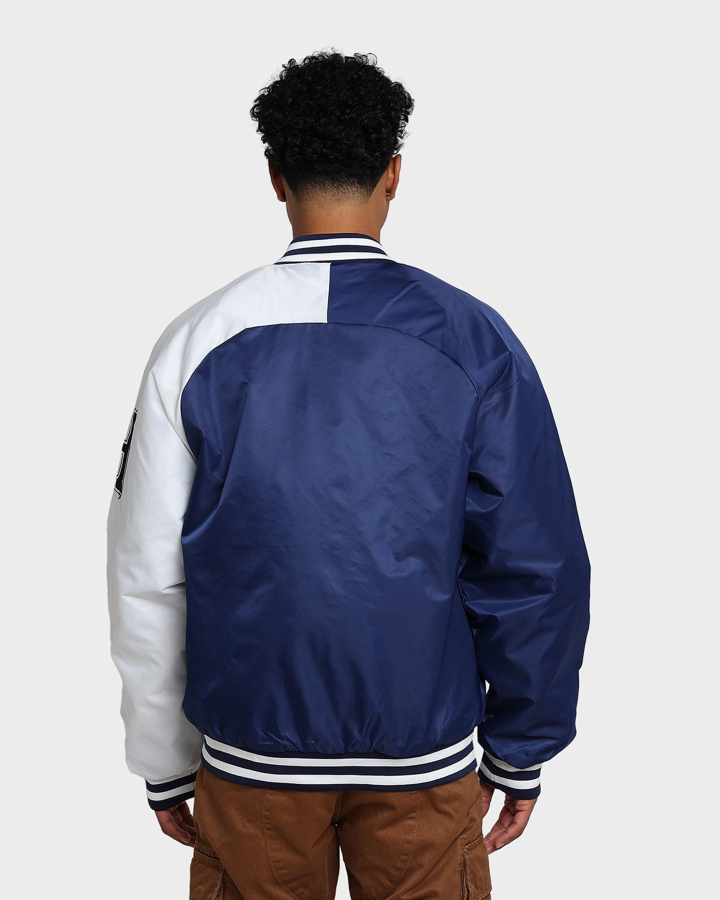 Passport Zip Off Detailing HUF Satin Baseball Jacket Navy