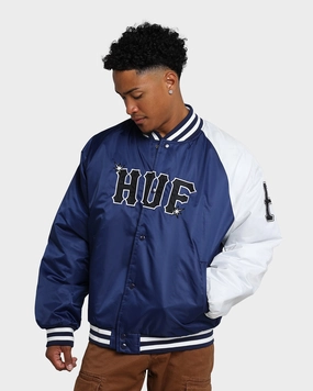 HUF Satin Baseball Jacket Navy Dry Touch