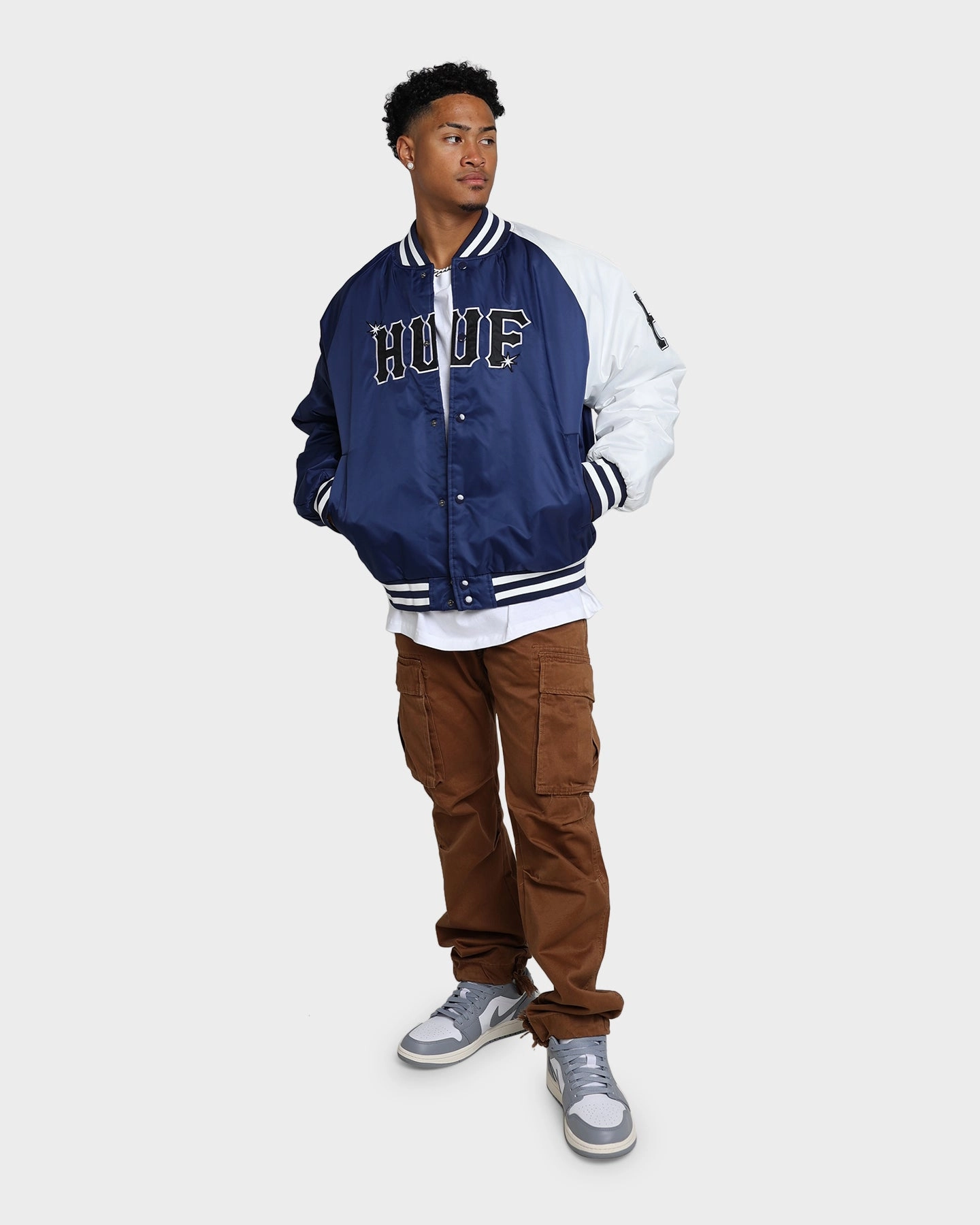 HUF Satin Baseball Jacket Navy Recharge