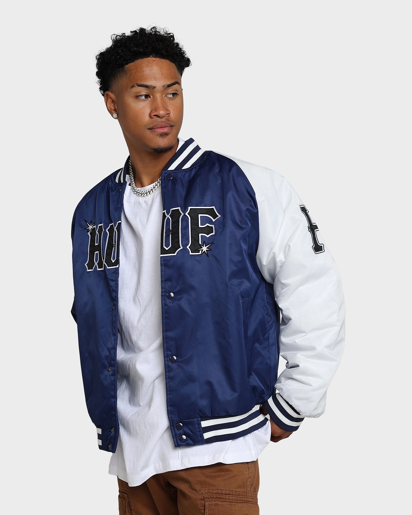 HUF Satin Baseball Jacket Navy Trail Comfort Wind Friendly