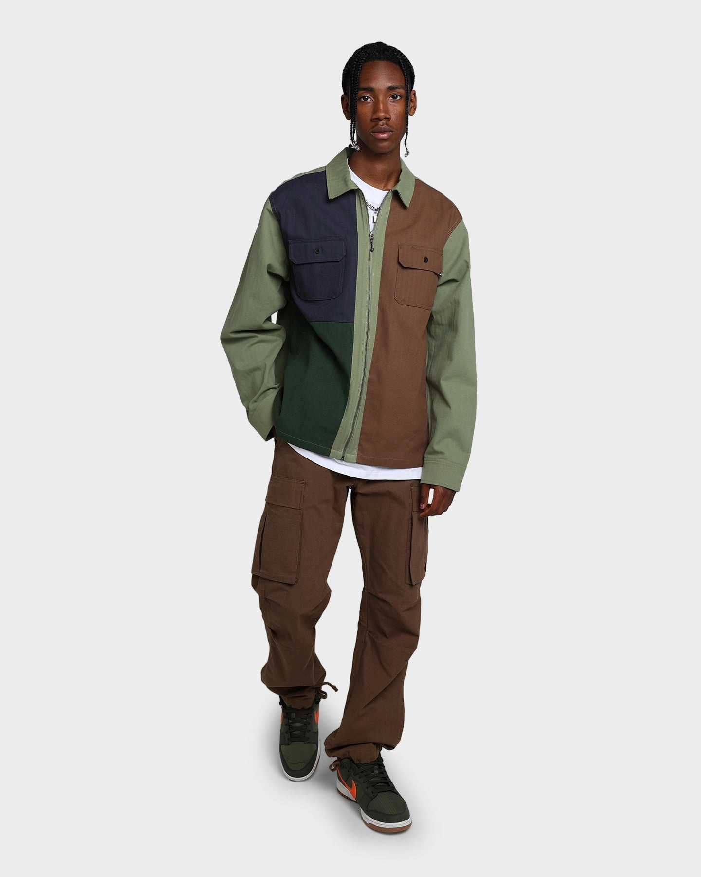 HUF Split Zip Work Shirt Olive Soft Interior Lining