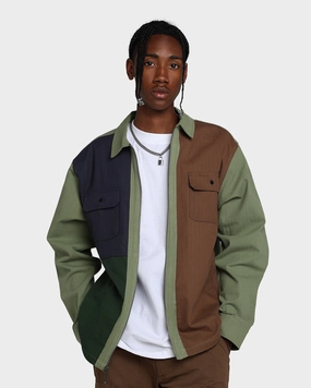Quick Dry Coating Surf HUF Split Zip Work Shirt Olive