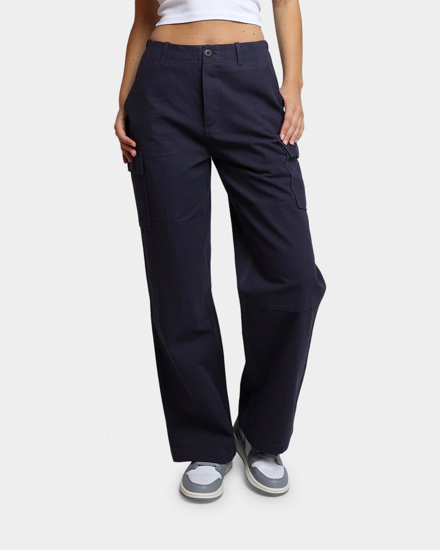 HUF Women's Double Knee Cargo Pants Navy Chilly Weather Wear Seasonal Basic