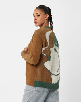 HUF Women's Feels Good Cardigan Brown Layered Collar Design Breathable mesh