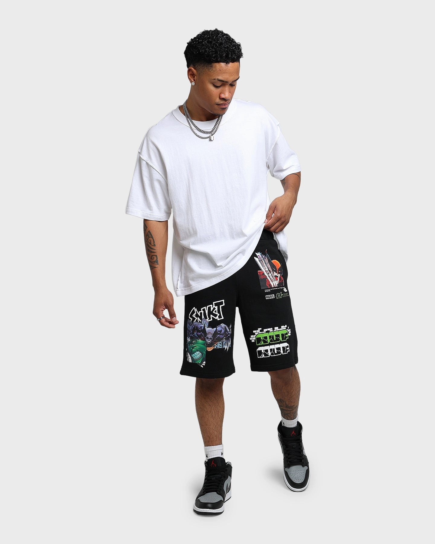 HUF X Marvel Smash Up Fleece Shorts Black skiing outfit