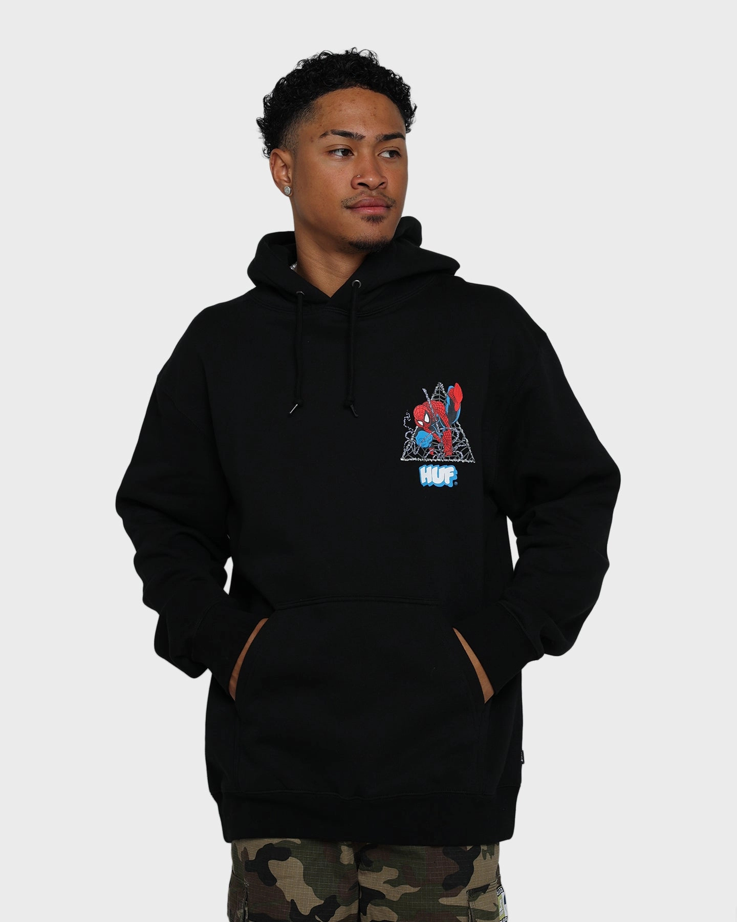 HUF X Marvel Thwip Triangle Pullover Hoodie Black restaurant Rain Blocker