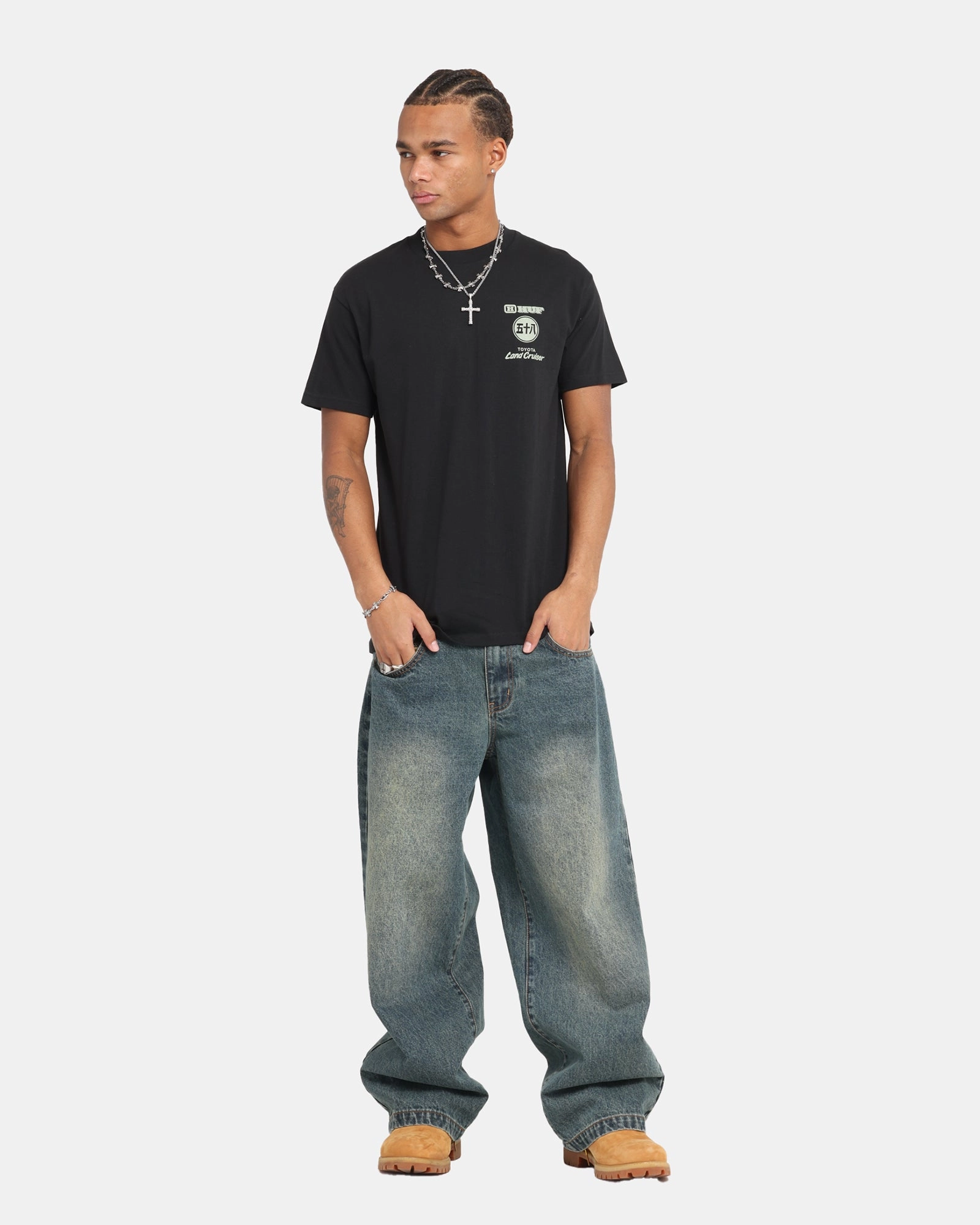 High Density Cotton Plus size confidence Huf X Toyota Timeline T-Shirt Black/White
