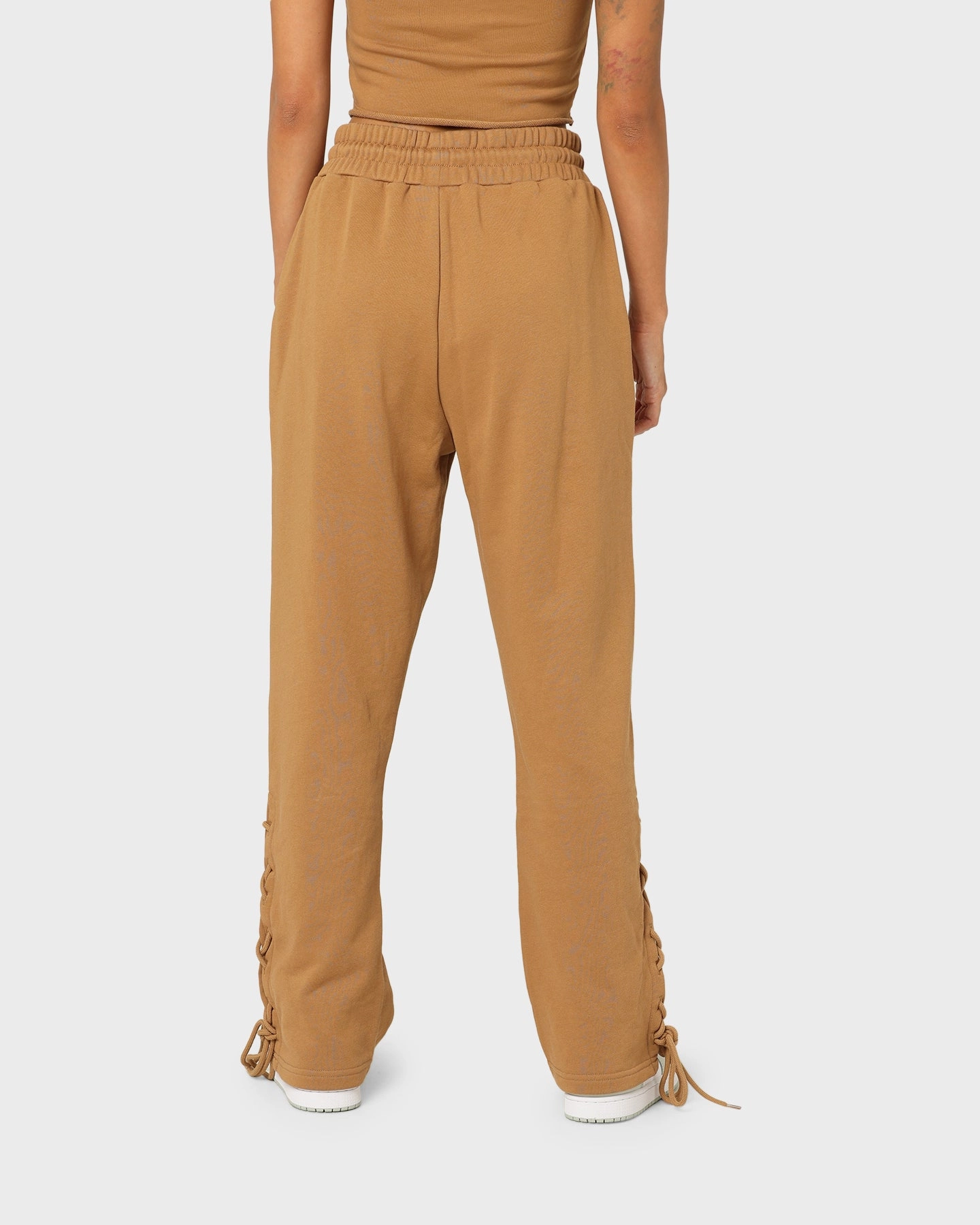 EN ES Women's Mason Lace Up Track Pants Tan Tapered Look Active Layer