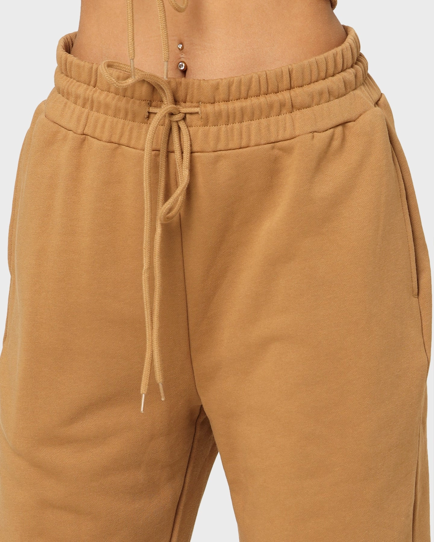 EN ES Women's Mason Lace Up Track Pants Tan Urban Look Quick Adjust Fit