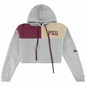 Hype & Vice Women's FSU Color Block Crop Hood - Garnet/Gold/Grey Temperature Regulating Fibers Artificial - intelligence - assisted