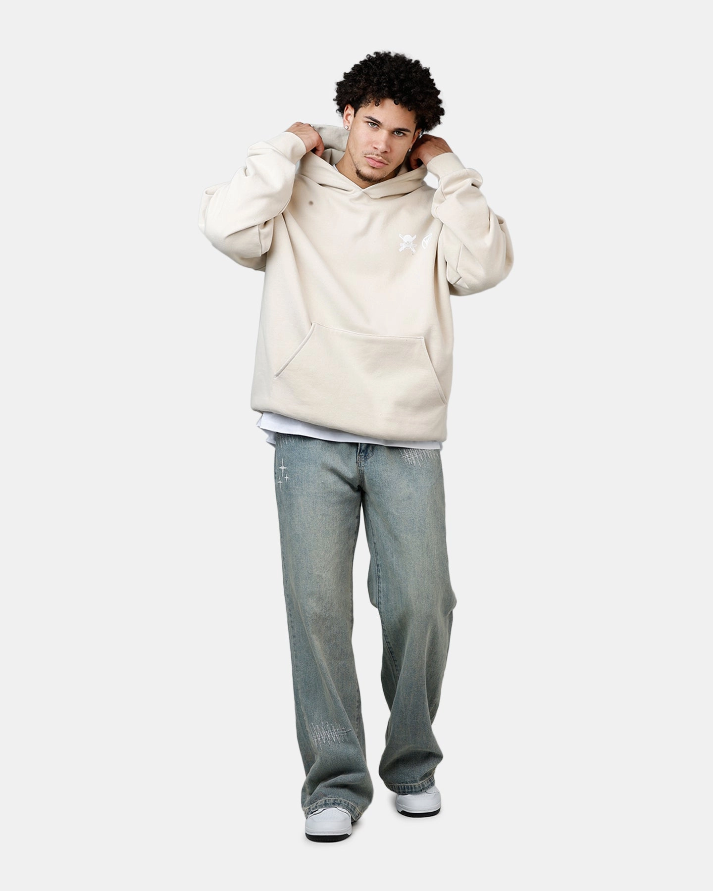 Non Restrictive Fit Hypland X One Piece Zoro Flame Hoodie Cream