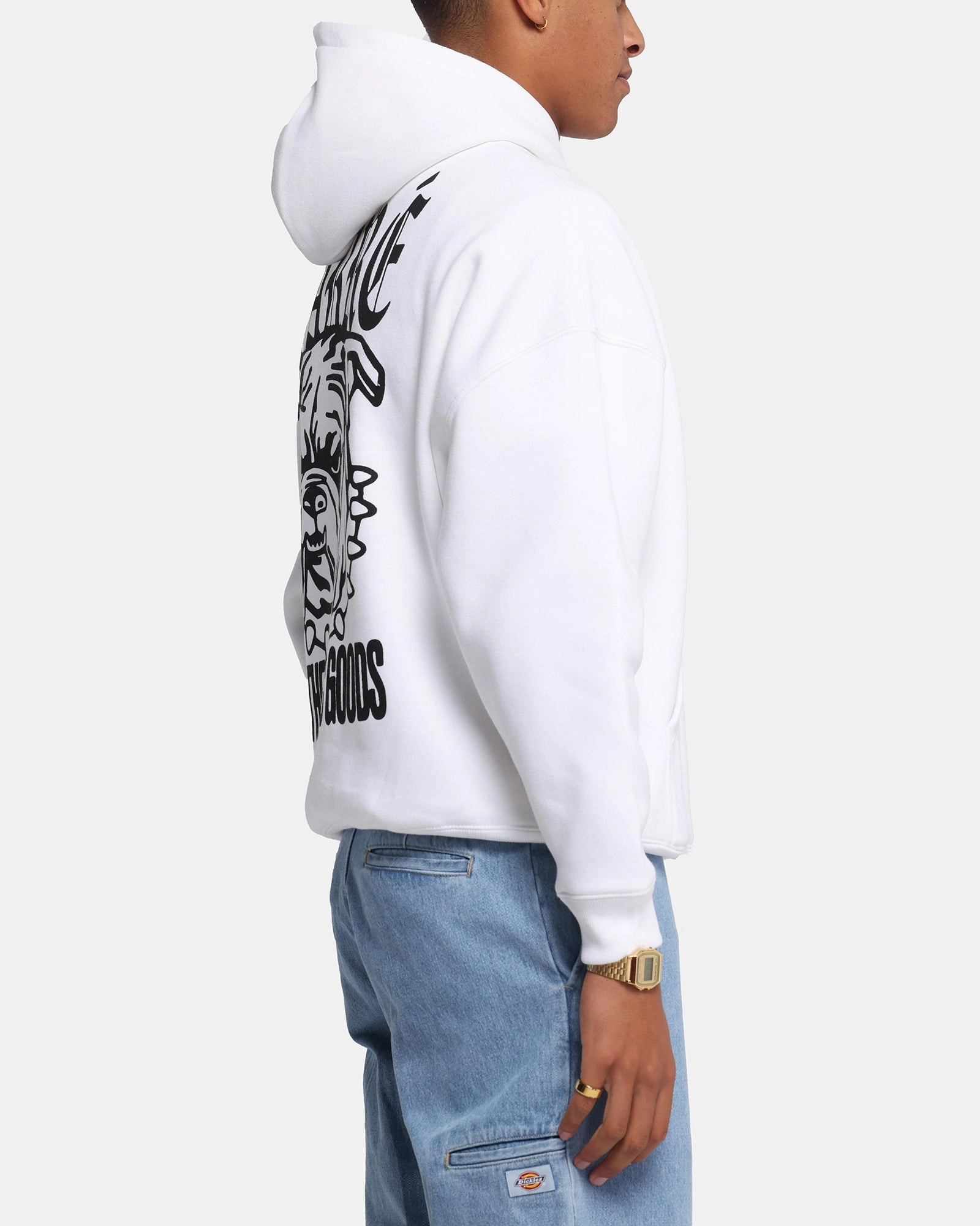 Low Bulk Design Soft Inner Lining Carre Bulldog Hoodie White