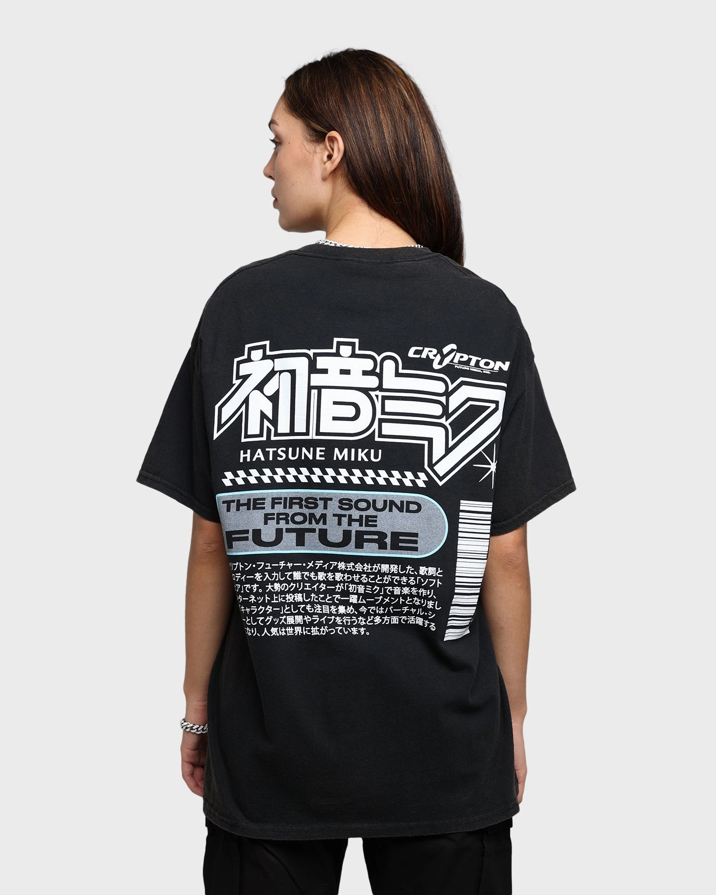 Modern Trend Look FadeResistantPrint Goat Crew X Hatsune Miku Future Sound Vintage T-Shirt Washed Black