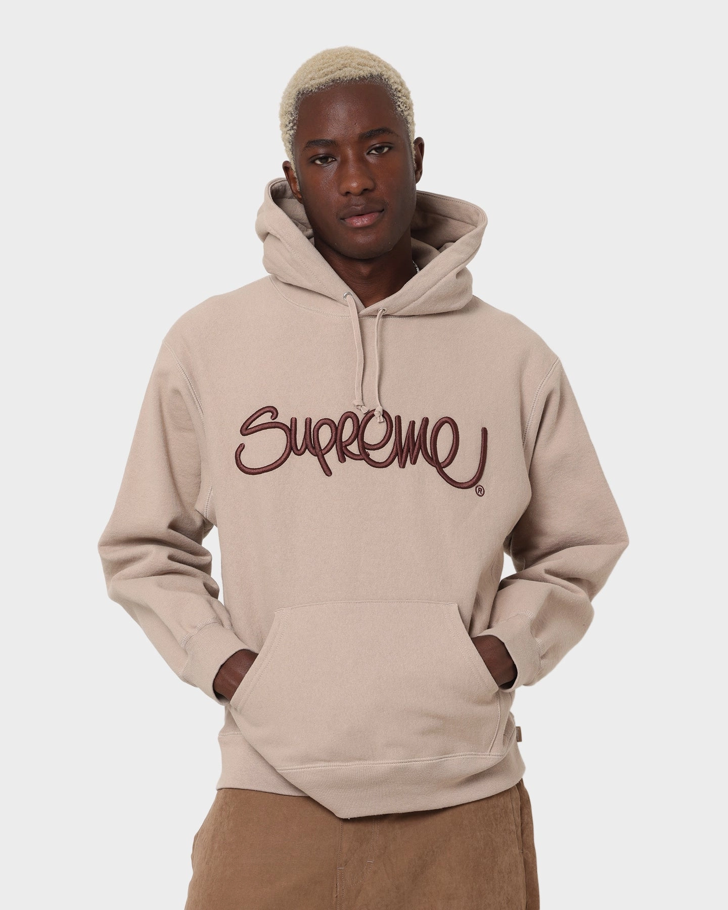 Noise Reduced Fabric Supreme Raised Handstyle Hoodie Brown