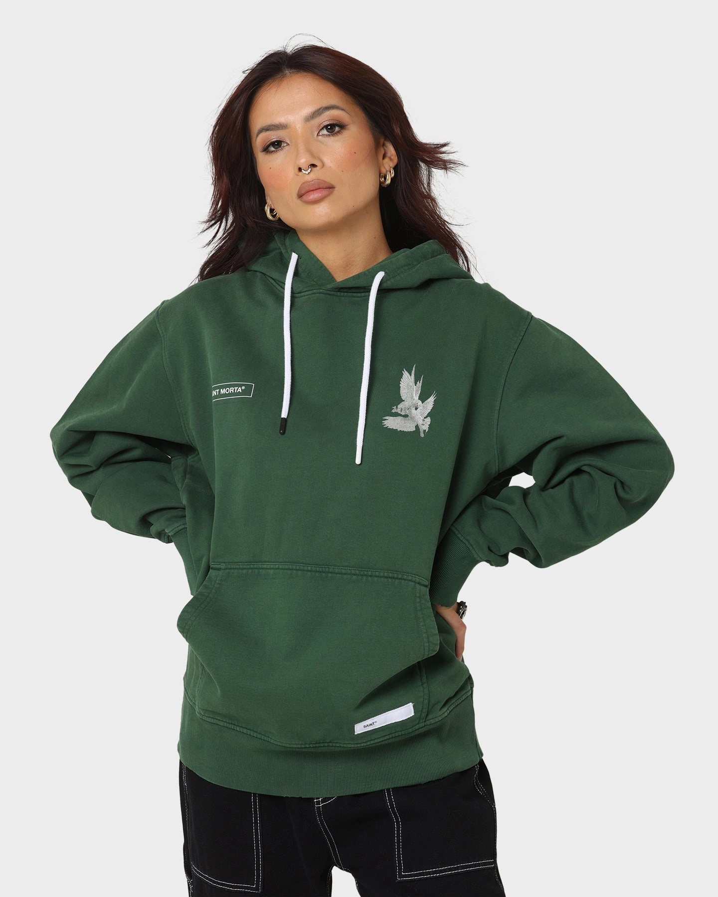 Reinforced Stitching Saint Morta Doves Vintage Hoodie Aged Forest