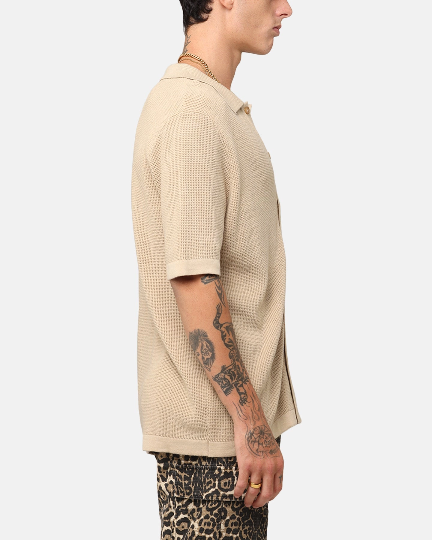 Teen Fashion Stretchable Cloth XXIII Zyair Knit Rib Button Up Shirt Tan