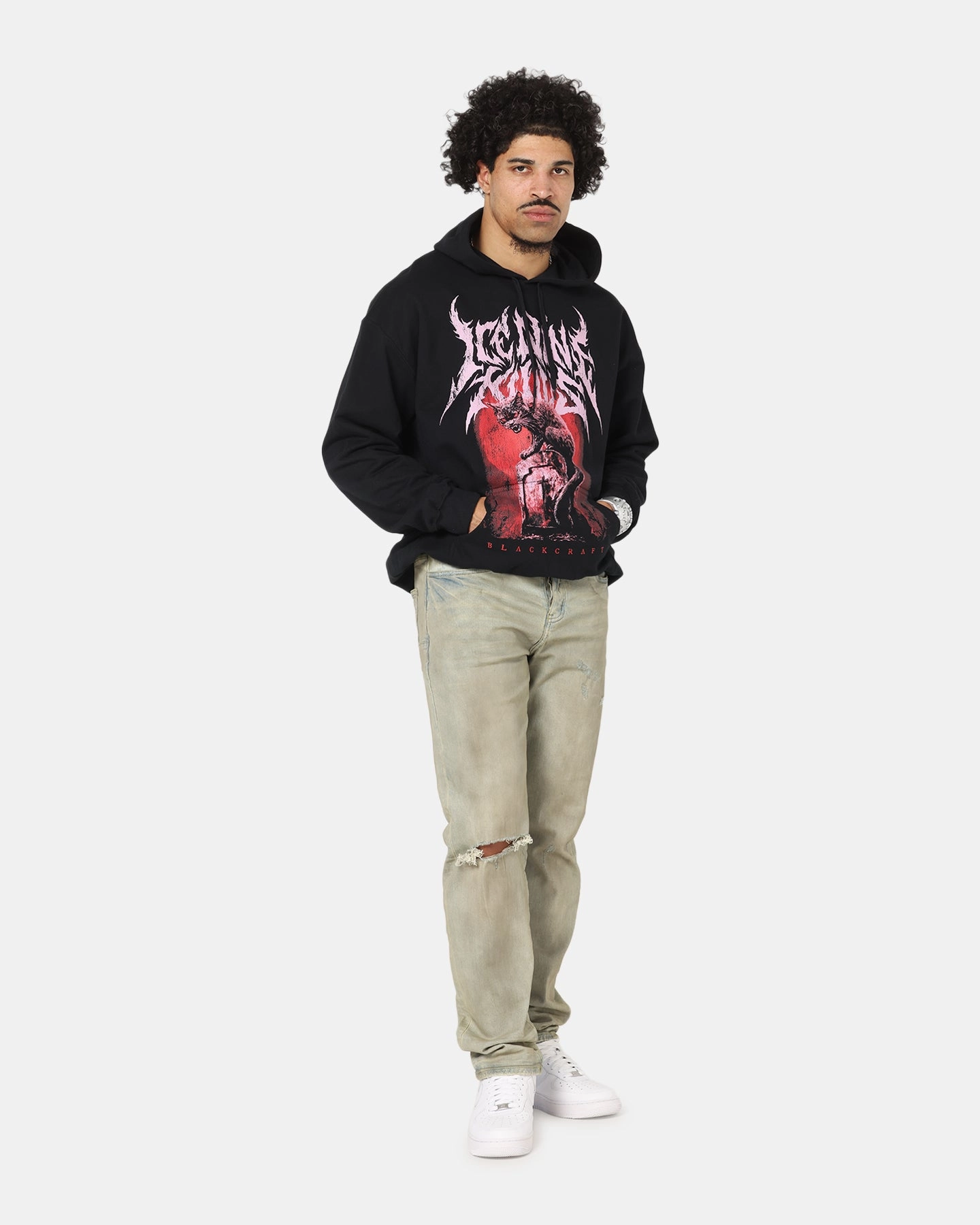 Ice Nine Kills Cat Tombstone Hoodie Black Easy Care Wash Fabric conventional weapons