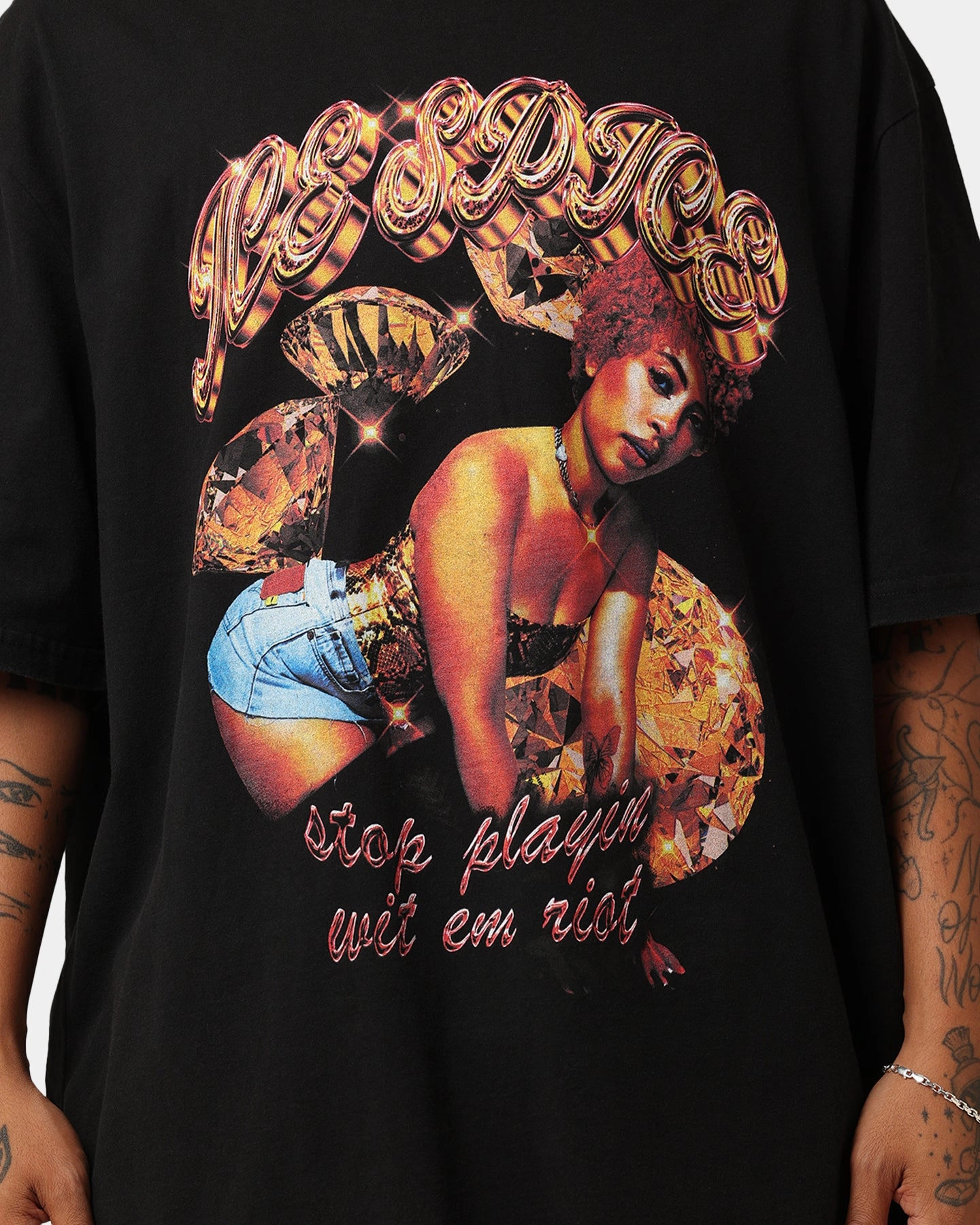 Ice Spice Riot T-Shirt Washed Black Timeless Design