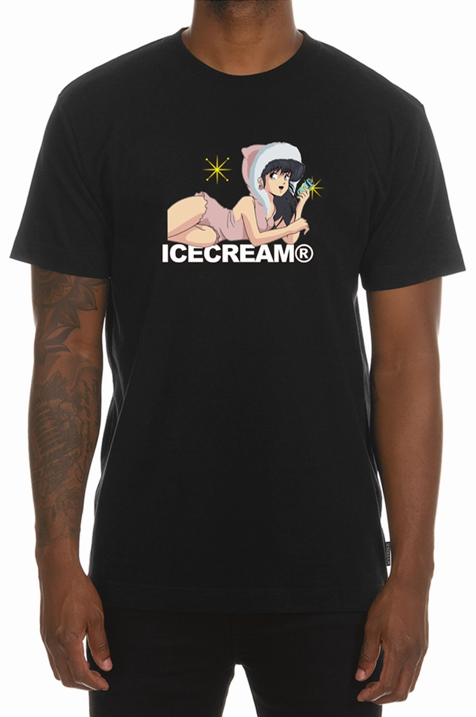 Icecream Fur Coat SS Tee Informal charm Ribbed Collar Trim