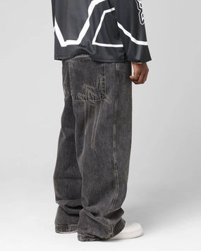 Durable Triple Stitched Seams Selvedge Denim Loiter Star Born Jeans Dirty Grey