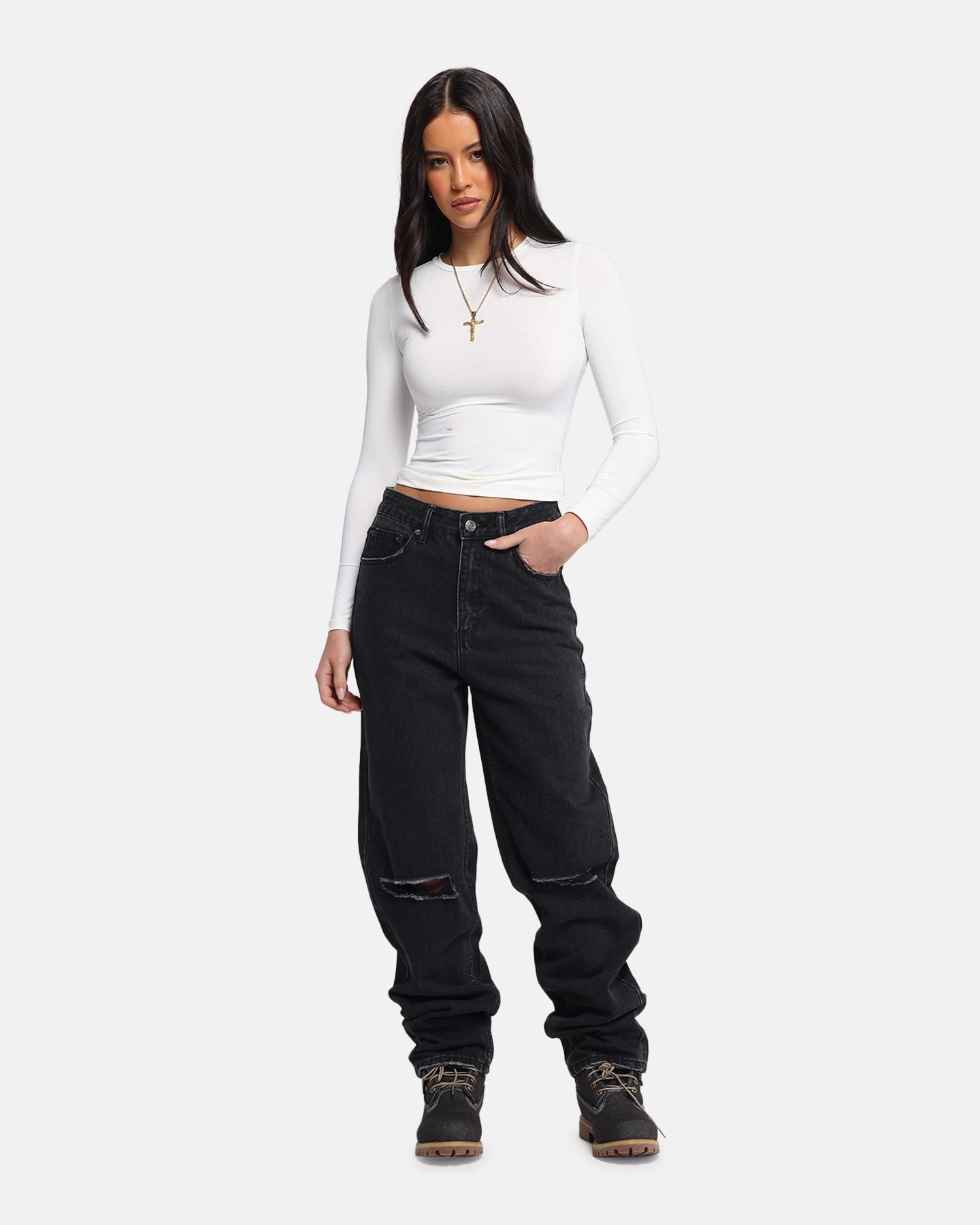 XXIII Women's Straight Leg Jeans Washed Black Urban Style