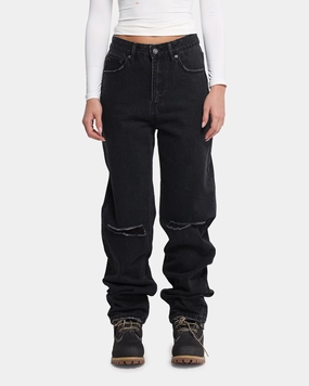 Unfaded Hemline Casual Cool XXIII Women's Straight Leg Jeans Washed Black
